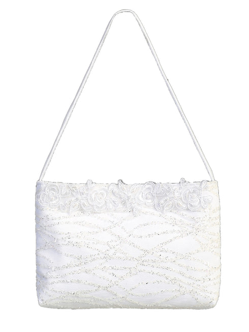 Lito Girls White Lace Trim Glitter Tulle Communion Purse - SophiasStyle.com