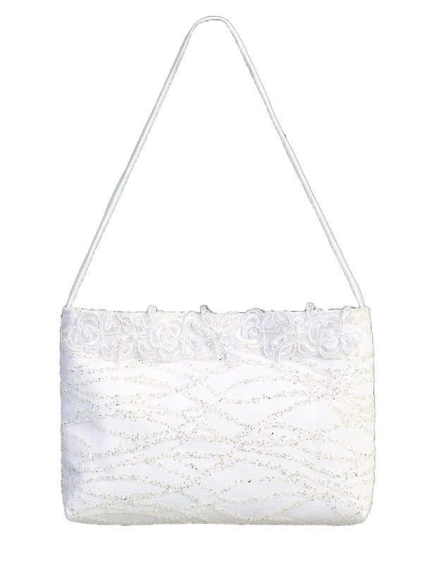 Lito Girls White Lace Trim Glitter Tulle Communion Purse - SophiasStyle.com