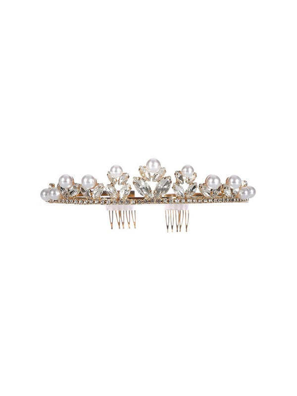 Cinderella Couture Girls Multi Color Pearl Rhinestone Comb Crown Tiara - SophiasStyle.com