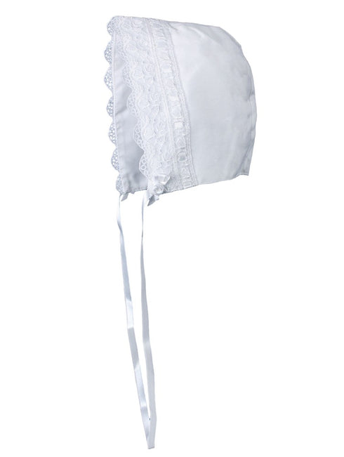 Little Things Mean A Lot Baby Girls White Satin Lace Special Occasion Hat 3-6 - SophiasStyle.com