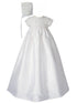 Baby Girls White Cotton Sateen Rosette 32" Bonnet Christening Dress Gown 0-12M - SophiasStyle.com