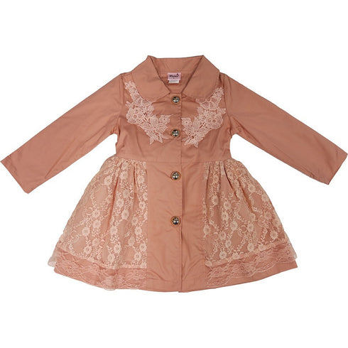 Girls Pink Lace Wind-Resistant Long Sleeved Coat S (9-24M)-XL (6-8) - SophiasStyle.com