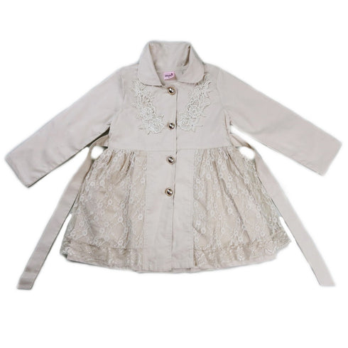 Girls Ivory Lace Wind-Resistant Long Sleeved Coat S (9-24M)-XL (6-8) - SophiasStyle.com