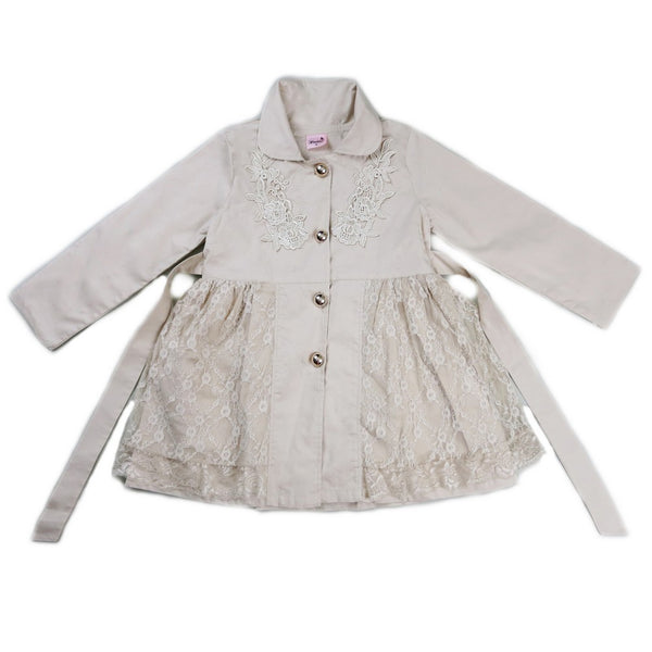 Girls Ivory Lace Wind-Resistant Long Sleeved Coat S (9-24M)-XL (6-8) - SophiasStyle.com
