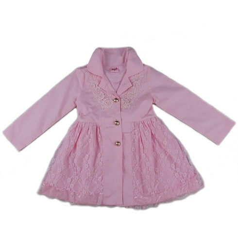 Girls Pink Lace Wind-Resistant Long Sleeved Coat S (9-24M)-XL (6-8) - SophiasStyle.com