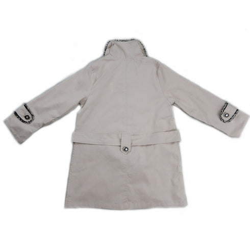 Girls Ivory Contrast Trim Double Breasted Coat S (9-24M)-XL (6-8) - SophiasStyle.com