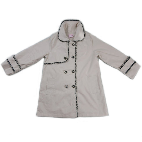 Girls Ivory Contrast Trim Double Breasted Coat S (9-24M)-XL (6-8) - SophiasStyle.com