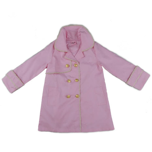 Girls Pink Gold Buttons Trim Double Breasted Coat S (9-24M)-XL (6-8) - SophiasStyle.com