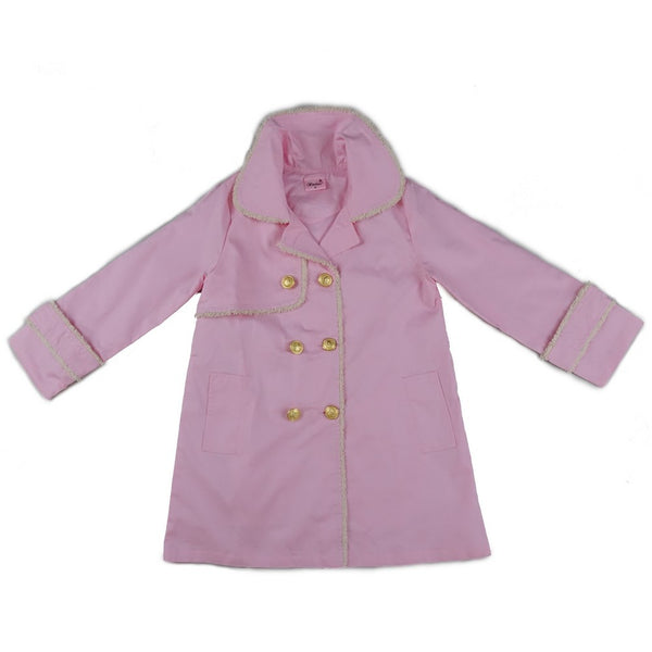 Girls Pink Gold Buttons Trim Double Breasted Coat S (9-24M)-XL (6-8) - SophiasStyle.com