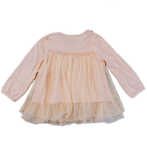 Girls Coral Lace Covered Flower Embellished Shirt S (9-24M)-XL (6-8) - SophiasStyle.com