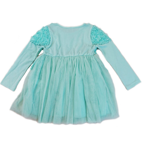 Girls Teal 3-D Flowers Lace Embellished Dress S (9-24M)-XL (6-8) - SophiasStyle.com