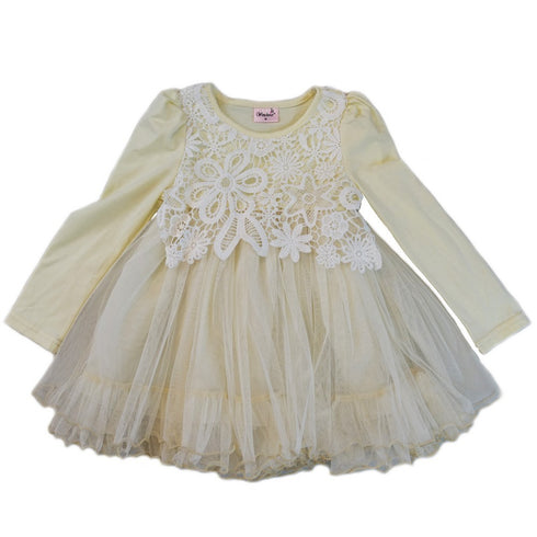 Girls Ivory Lace Covered Long Sleeved Dress S (9-24M)-XL (6-8) - SophiasStyle.com