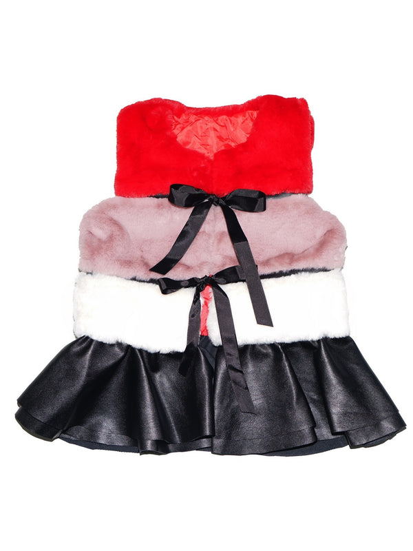 Girls Red Lavender White Plush Panel Leather Skirted Vest 9M-8 - SophiasStyle.com