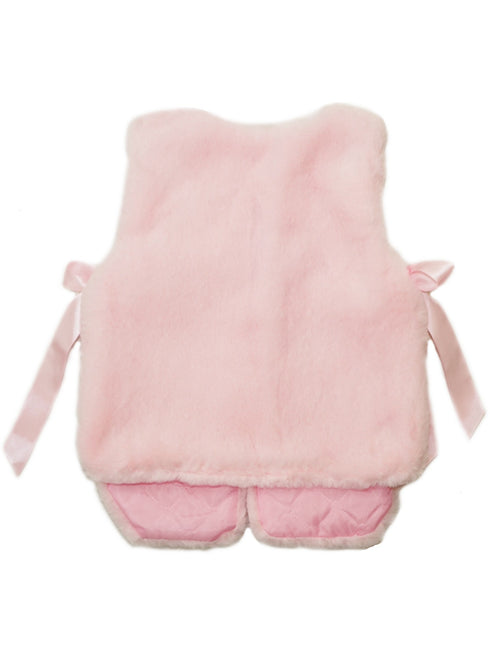 Girls Pink Shiny Side Ties Soft Plush Sleeveless Vest 9M-8 - SophiasStyle.com