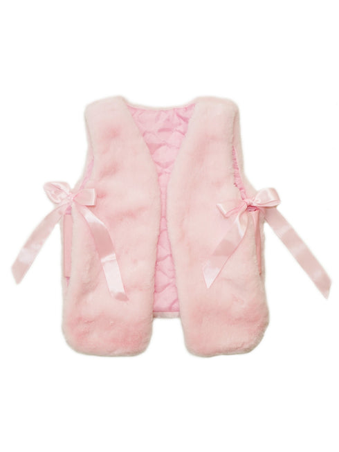 Girls Pink Shiny Side Ties Soft Plush Sleeveless Vest 9M-8 - SophiasStyle.com