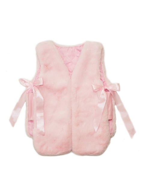 Girls Pink Shiny Side Ties Soft Plush Sleeveless Vest 9M-8 - SophiasStyle.com