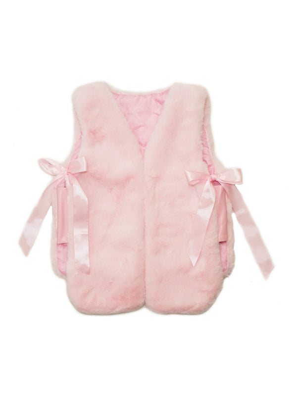 Girls Pink Shiny Side Ties Soft Plush Sleeveless Vest 9M-8 - SophiasStyle.com