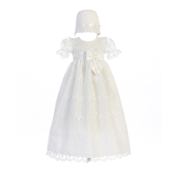Swea Pea & Lilli Baby Girls White Ribbon Bow Camilla Baptism Hat Dress 0-18M - SophiasStyle.com