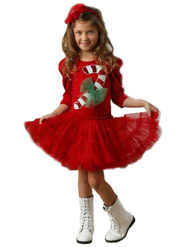 Ooh La La Couture Girls Ruby Tiered Tulle Skirt Candy Cane Dress, 12M-14 - SophiasStyle.com