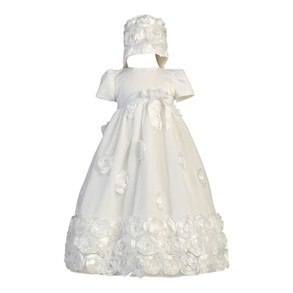 Lito Baby Girls White Floral Ribbon Tulle Dress Bonnet Baptism Set 0-18M - SophiasStyle.com