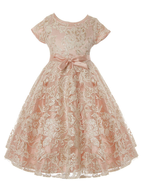 Crayon Kids Girls Floral Lace Overlay Tea Length Christmas Dress 2T-14 - SophiasStyle.com