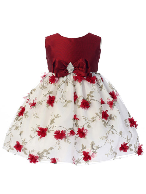 Crayon Kids Baby Girls Burgundy Floral Print Bow Easter Flower Girl Dress 6-24M - SophiasStyle.com