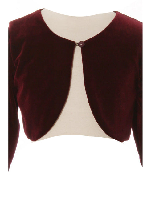 Crayon Kids Girls Long Sleeve One Button Velvet Bolero Sweater 8-14 - SophiasStyle.com