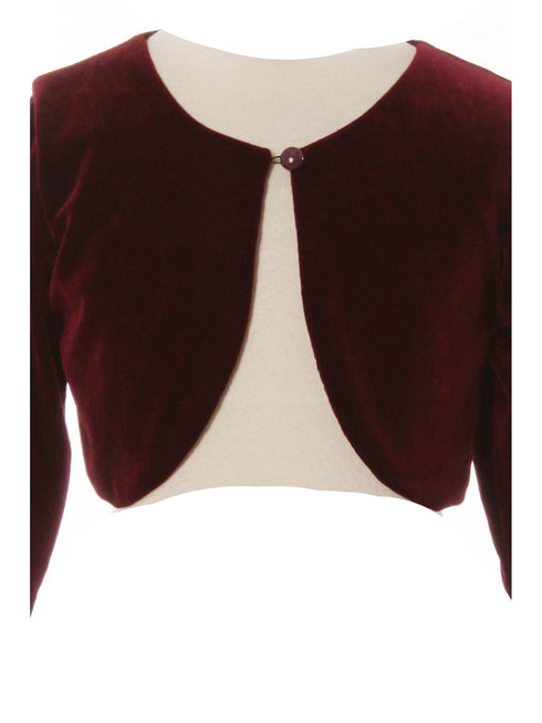 Crayon Kids Girls Long Sleeve One Button Velvet Bolero Sweater 8-14 - SophiasStyle.com