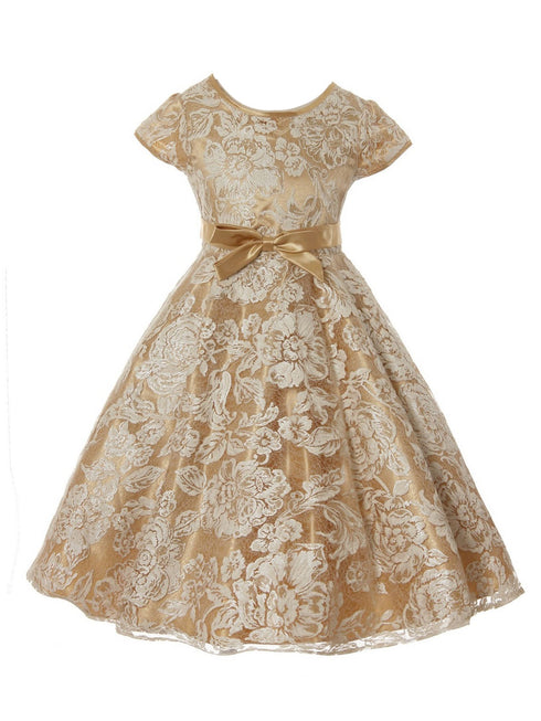 Crayon Kids Girls Floral Lace Overlay Tea Length Christmas Dress 2T-14 - SophiasStyle.com