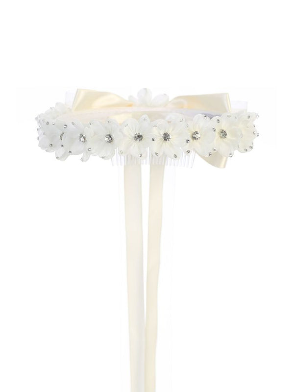 Kids Dream Ivory Floral Rhineston Bow Crown - SophiasStyle.com