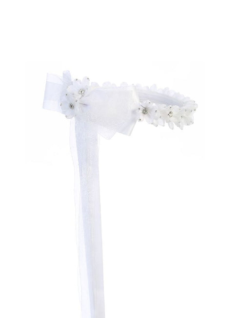 Kids Dream White Floral Rhineston Bow Crown - SophiasStyle.com