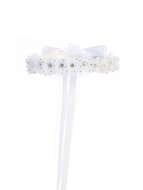 Kids Dream White Floral Rhineston Bow Crown - SophiasStyle.com
