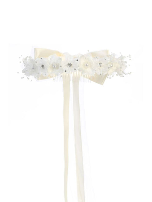 Kids Dream Ivory Floral Pearl Rhineston Bow Crown - SophiasStyle.com