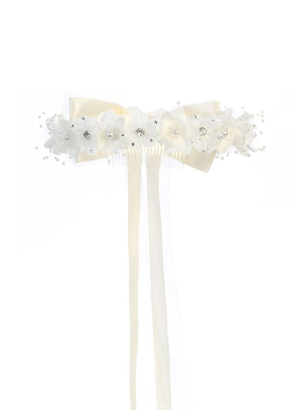 Kids Dream Ivory Floral Pearl Rhineston Bow Crown - SophiasStyle.com
