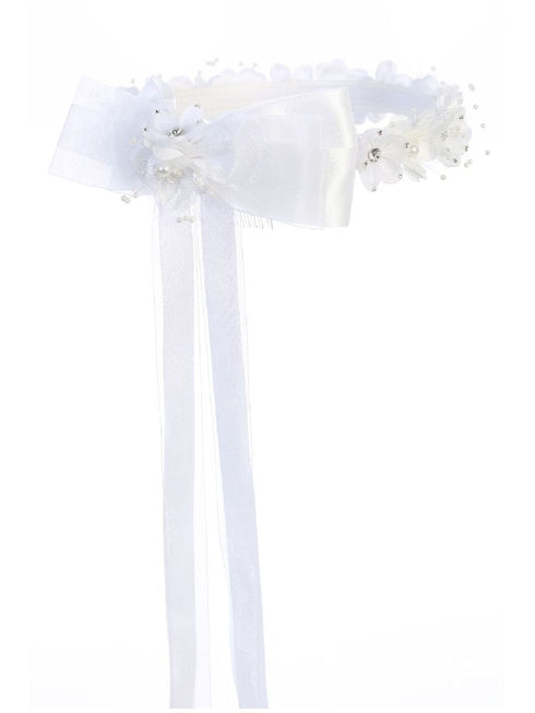 Kids Dream White Floral Pearl Rhineston Bow Crown - SophiasStyle.com