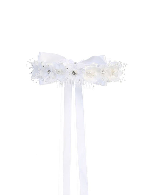 Kids Dream White Floral Pearl Rhineston Bow Crown - SophiasStyle.com