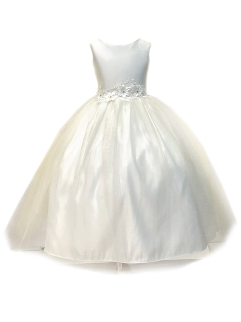 Little Girls Ivory Sleeveless Flower Trim Communion Dress 2-6 - SophiasStyle.com