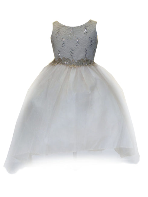 Big Girls Champagne Sequin Bodice Hi Low Junior Bridesmaid Dress 8-16 - SophiasStyle.com