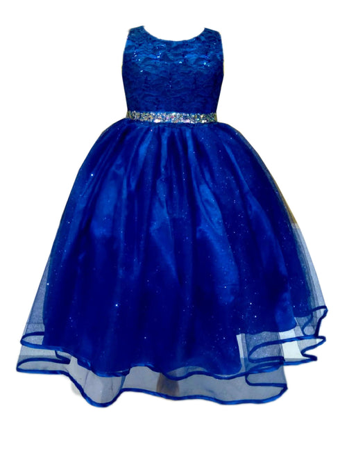 Big Girls Royal Blue Lace Sequin Belt Glitter Tulle Junior Bridesmaid Dress 8-16 - SophiasStyle.com