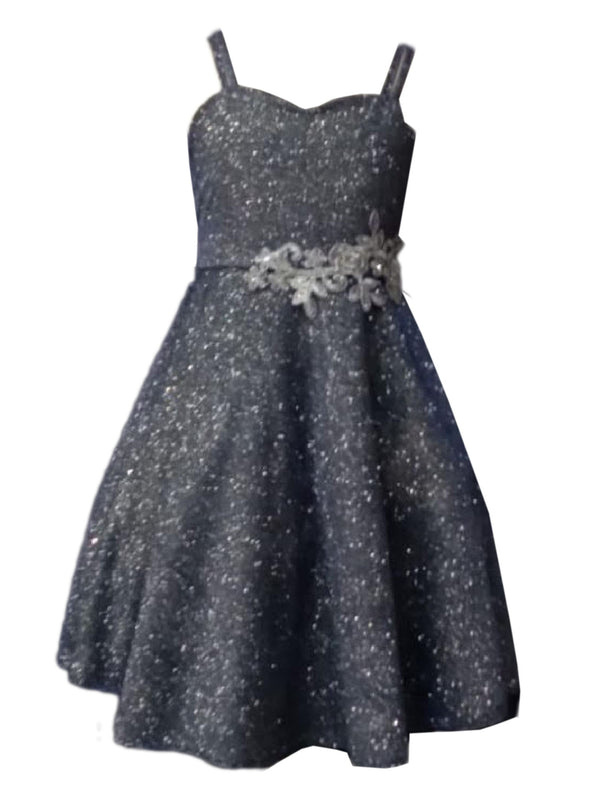 Little Girls Navy Glitter Metallic Strap Flower Girl Dress 2-6 - SophiasStyle.com