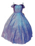 Little Girls Midnight Blue Metallic Off Shoulder Flower Girl Dress 2-6 - SophiasStyle.com