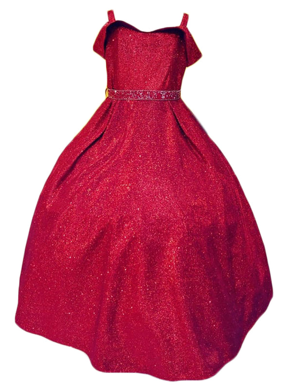 Big Girls Red Metallic Off Shoulder Junior Bridesmaid Dress 8-16 - SophiasStyle.com