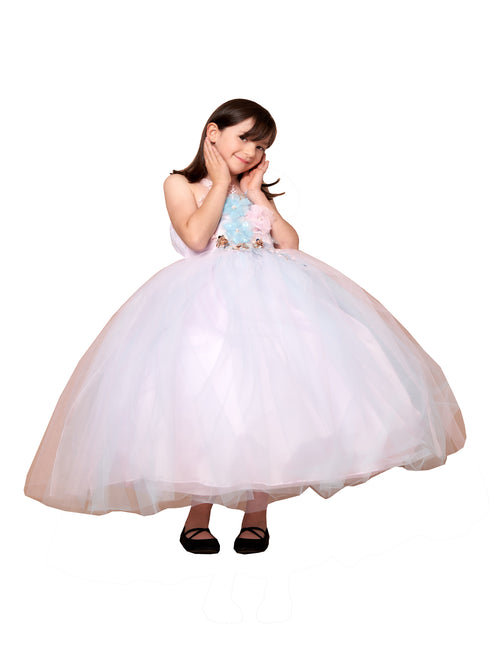 Flower Girl Dress with Flower Applique Invisible Straps and Tulle Overlay Skirt, Sizes 2-16 - SophiasStyle.com
