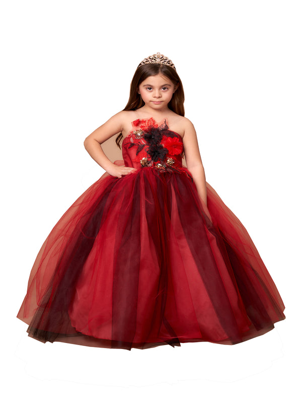 Flower Girl Dress with Flower Applique Invisible Straps and Tulle Overlay Skirt, Sizes 2-16 - SophiasStyle.com