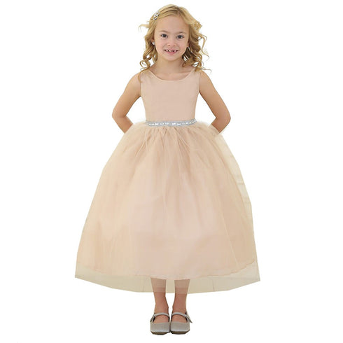Little Girls Champagne Rhinestone Tulle Party Dress 2T-6 - SophiasStyle.com