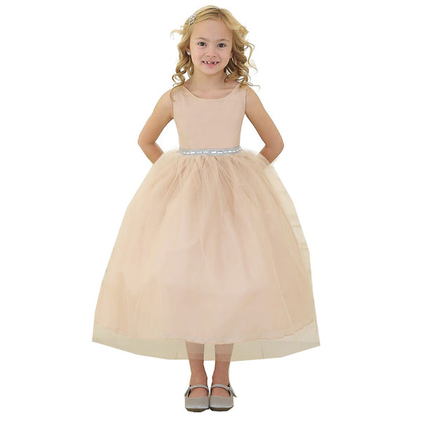 Little Girls Champagne Rhinestone Tulle Party Dress 2T-6 - SophiasStyle.com