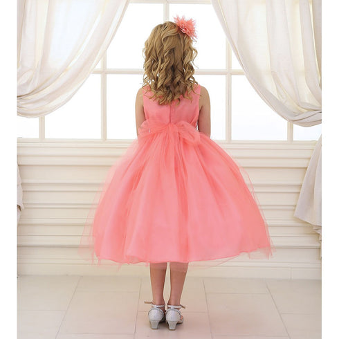 Little Girls Coral Rhinestone Tulle Flower Girl Dress 2T-6 - SophiasStyle.com