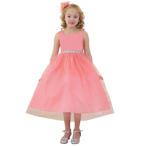 Little Girls Coral Rhinestone Tulle Flower Girl Dress 2T-6 - SophiasStyle.com