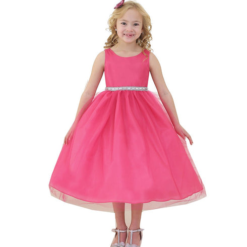 Big Girls Fuchsia Rhinestone Tulle Junior Bridesmaid Dress 8-12 - SophiasStyle.com