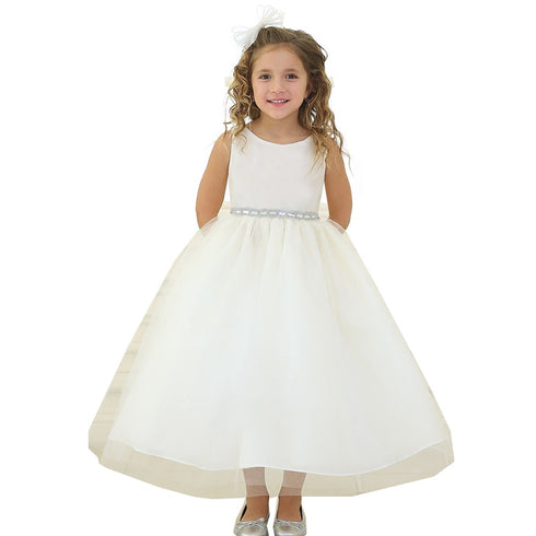 Big Girls Ivory Rhinestone Tulle Junior Bridesmaid Dress 8-12 - SophiasStyle.com